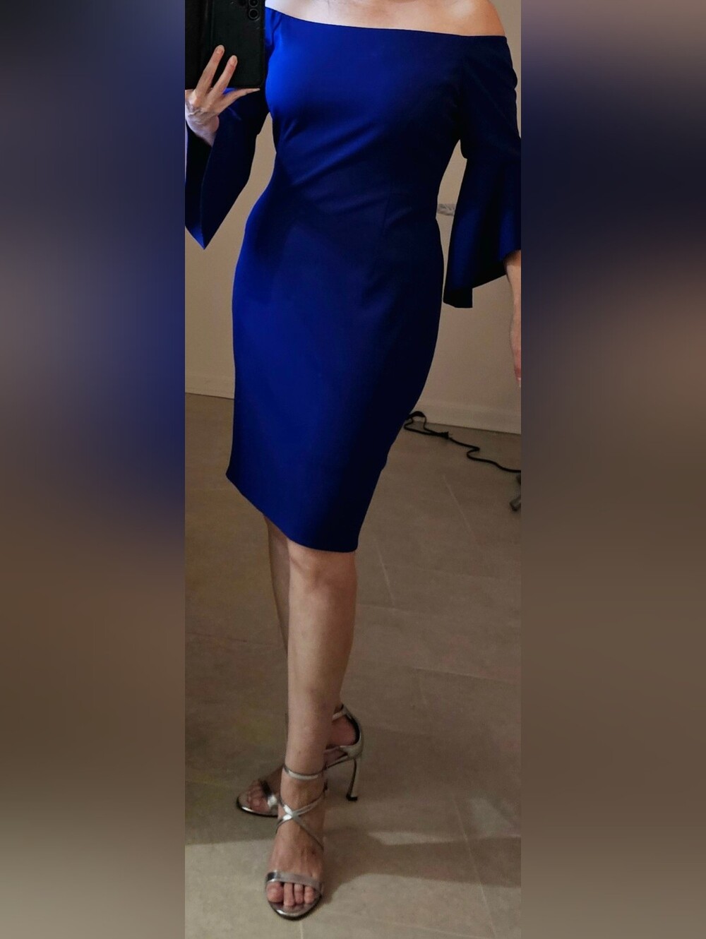 ANTONIO MELANI Off-the-Shoulder Sapphire Pencil Dress